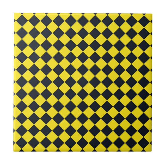 Yellow Black Checker Diamond Pattern Ceramic Tile (Front)