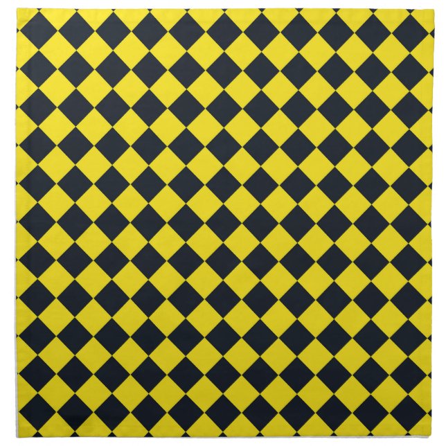Yellow Black Checker Diamond Pattern Cloth Napkin (Front)