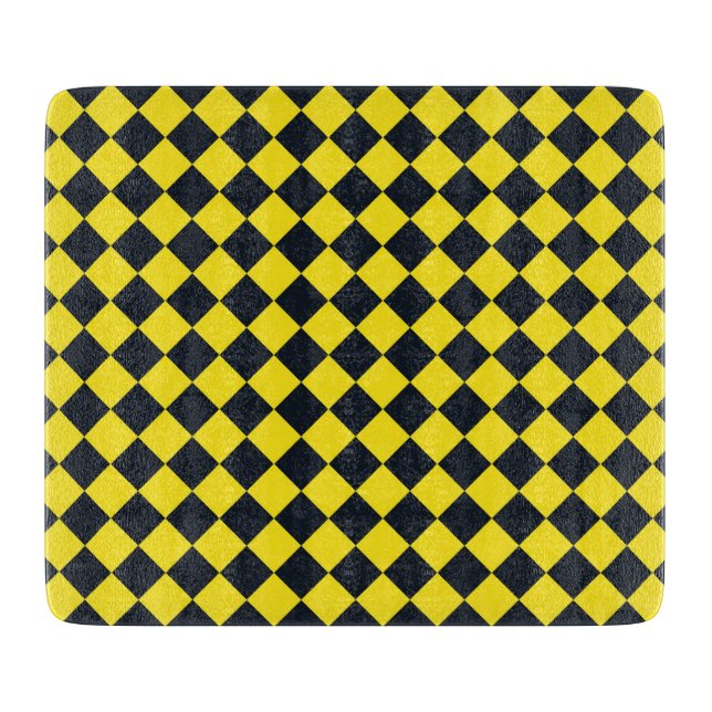 Yellow Black Checker Diamond Pattern Cutting Board (Front)
