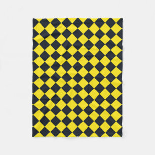 Yellow Black Checker Diamond Pattern Fleece Blanket