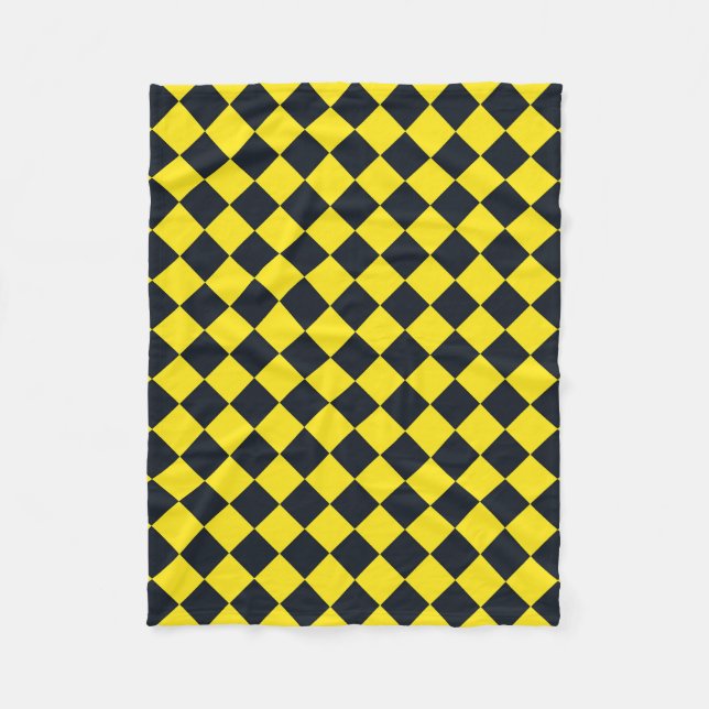 Yellow Black Checker Diamond Pattern Fleece Blanket (Front)