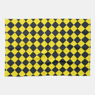 Yellow Black Checker Diamond Pattern Kitchen Towel