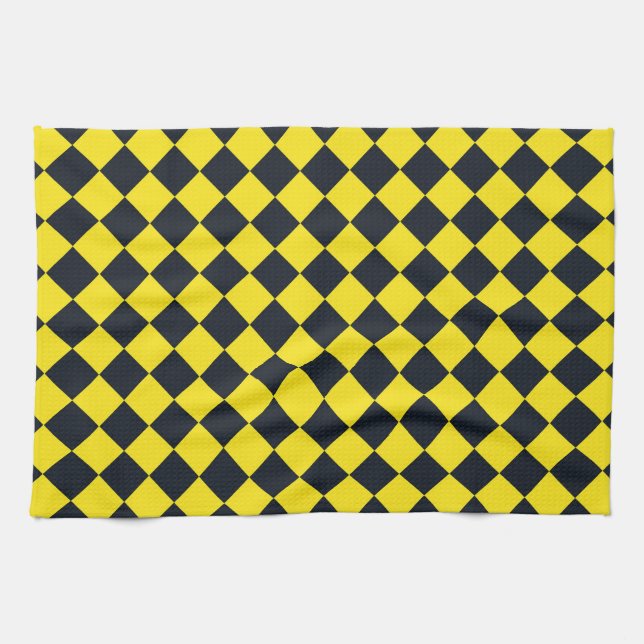 Yellow Black Checker Diamond Pattern  Kitchen Towel (Horizontal)