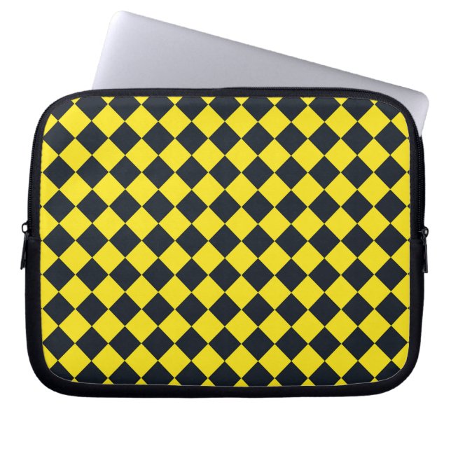Yellow Black Checker Diamond Pattern Laptop Sleeve (Front)