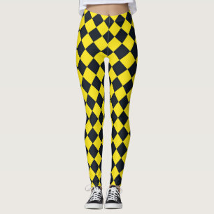 Yellow Black Checker Diamond Pattern  Leggings