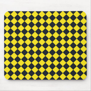 Yellow Black Checker Diamond Pattern Mouse Pad