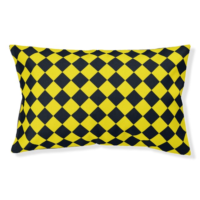 Yellow Black Checker Diamond Pattern Pet Bed (Front)