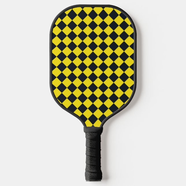 Yellow Black Checker Diamond Pattern Pickleball Paddle (Front)