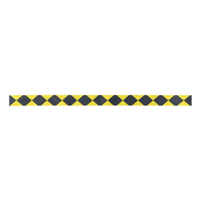 Yellow Black Checker Diamond Pattern Satin Ribbon (Front)
