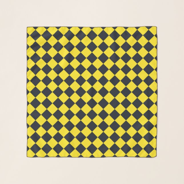 Yellow Black Checker Diamond Pattern Scarf (Front)