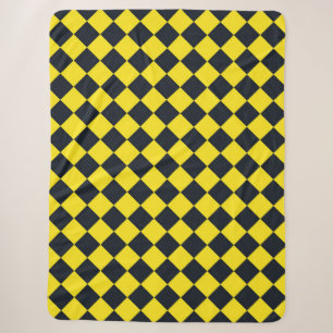 Yellow Black Checker Diamond Pattern Sherpa Blanket