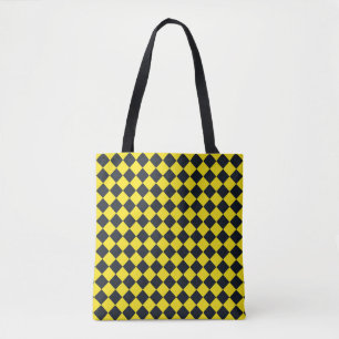 Yellow Black Checker Diamond Pattern Shoulder Tote Bag