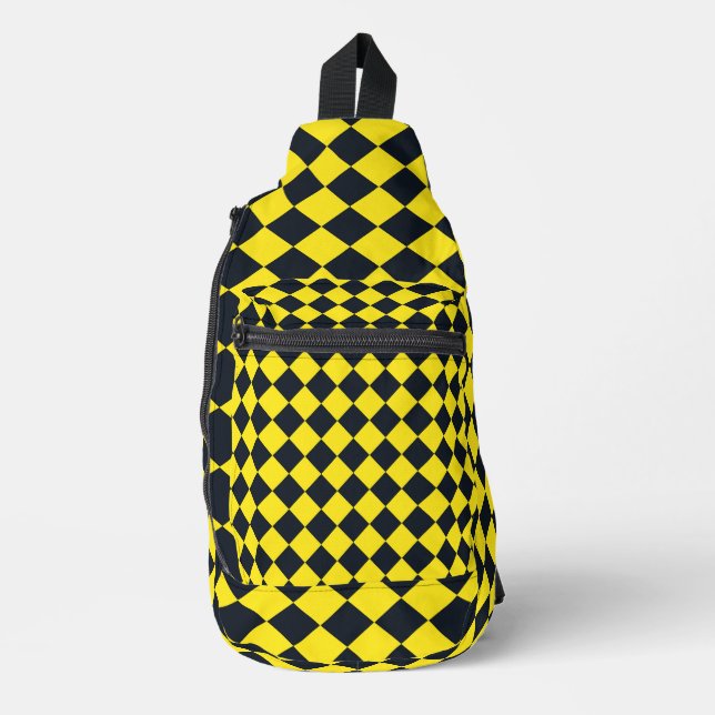 Yellow Black Checker Diamond Pattern Sling Bag (Front)