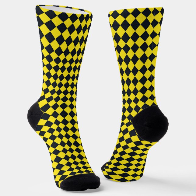 Yellow Black Checker Diamond Pattern Socks (Angled)