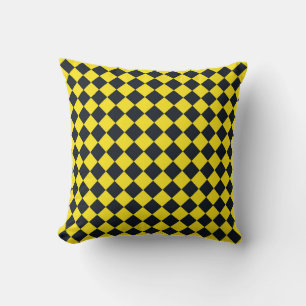 Yellow Black Checker Diamond Pattern Throw Pillow