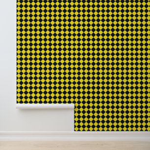 Yellow Black Checker Diamond Pattern Wallpaper