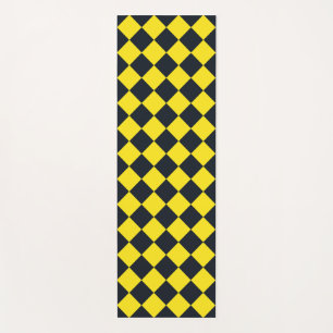 Yellow Black Checker Diamond Pattern Yoga Mat