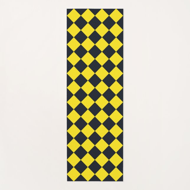Yellow Black Checker Diamond Pattern  Yoga Mat (Front)