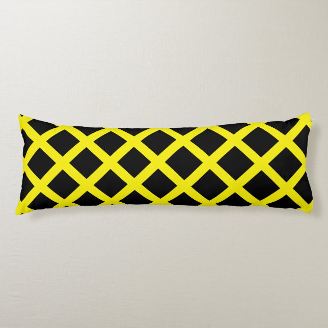 Yellow Black Checker Diamond Stripes Pattern Body Pillow (Front)
