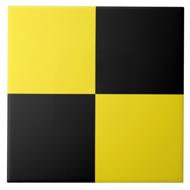 Yellow Black Checker Pattern Ceramic Tile (Front)