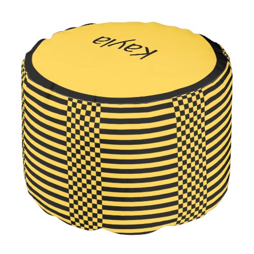 Yellow  Black Checker  Stripes Repeat Pattern Pouf