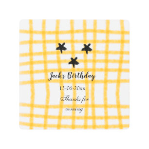 yellow black checkerboard add birthday date name  metal print