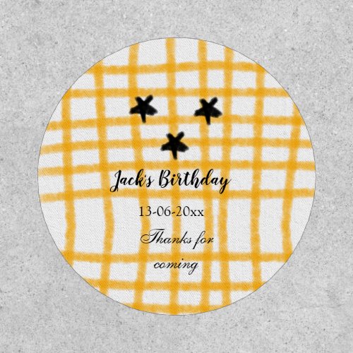 yellow black checkerboard add birthday date name  patch