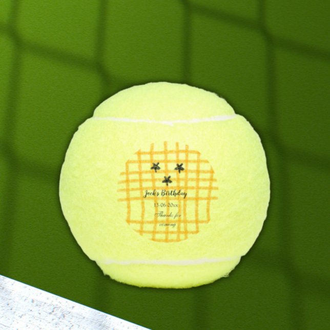 yellow black checkerboard add birthday date name  tennis balls (Creator Uploaded)
