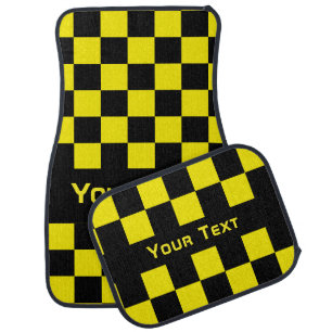 Yellow Black Checkered Car Floor Mat Custom Text