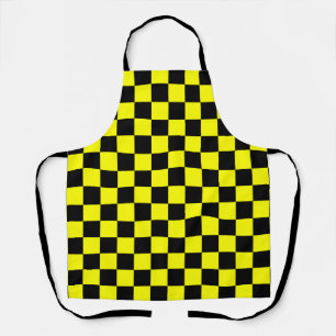 Yellow Black Checkered Check Pattern Apron