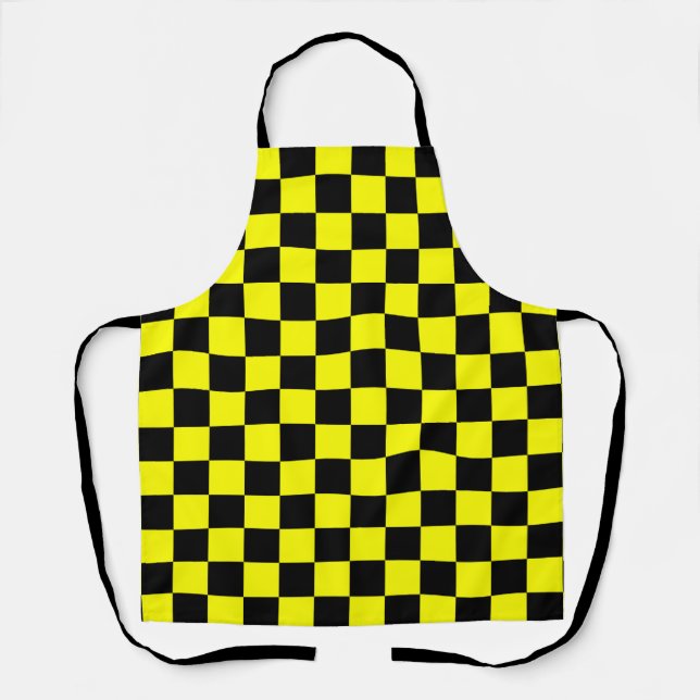 Yellow Black Checkered Check Pattern Apron (Front)