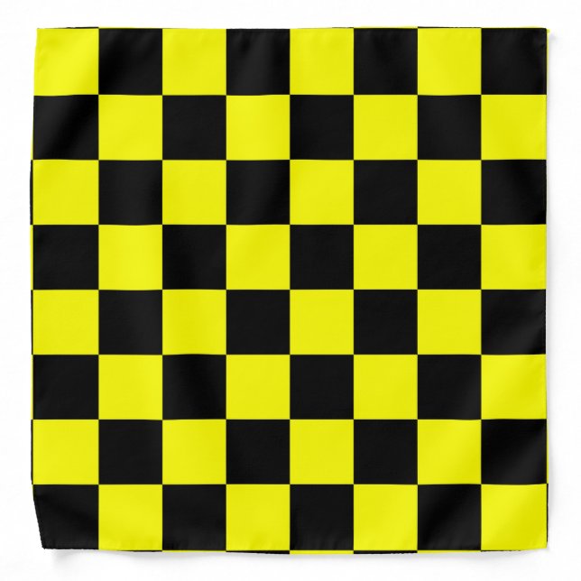 Yellow Black Checkered Check Pattern Bandana (Front)