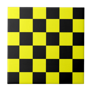 Yellow Black Checkered Check Pattern Ceramic Tile