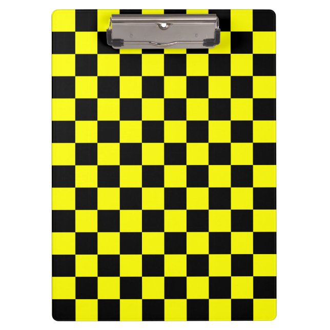 Yellow Black Checkered Check Pattern Clipboard (Front)