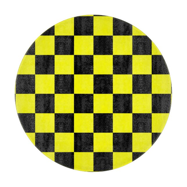 Yellow Black Checkered Check Pattern Cutting Board (Front)