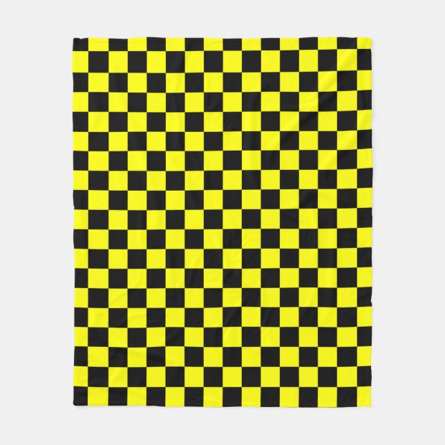 Yellow Black Checkered Check Pattern Fleece Blanket (Front)