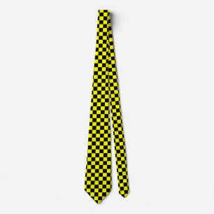 Yellow Black Checkered Check Pattern Neck Tie