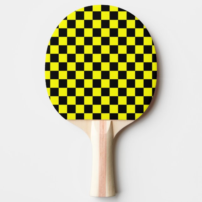 Yellow Black Checkered Check Pattern Ping Pong Paddle (Front)