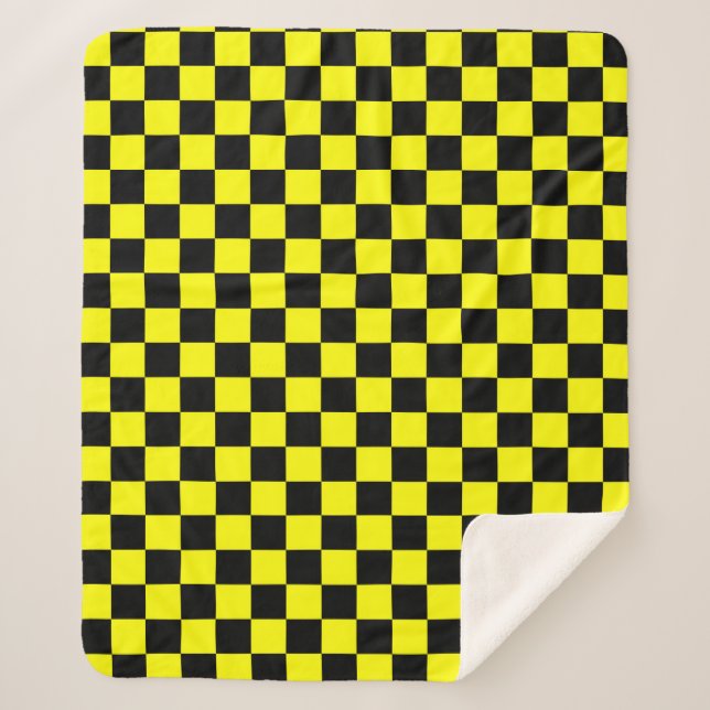 Yellow Black Checkered Check Pattern Sherpa Blanket (Front)
