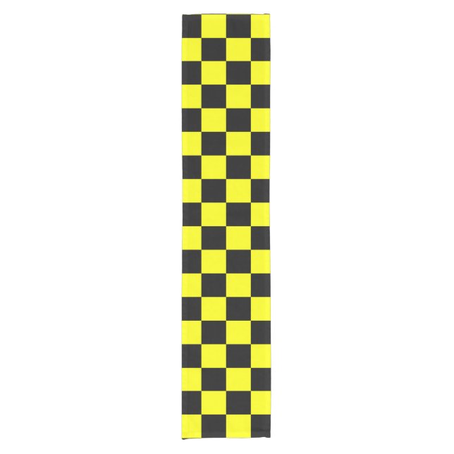 Yellow Black Checkered Check Pattern Short Table Runner (Front)
