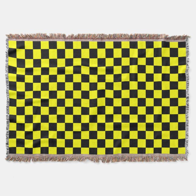 Yellow Black Checkered Check Pattern Throw Blanket (Front)