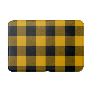 Yellow & Black Checkered Squares Buffalo Plaid Bath Mat