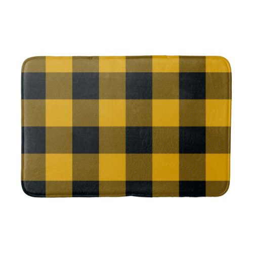 Yellow  Black Checkered Squares Buffalo Plaid Bath Mat
