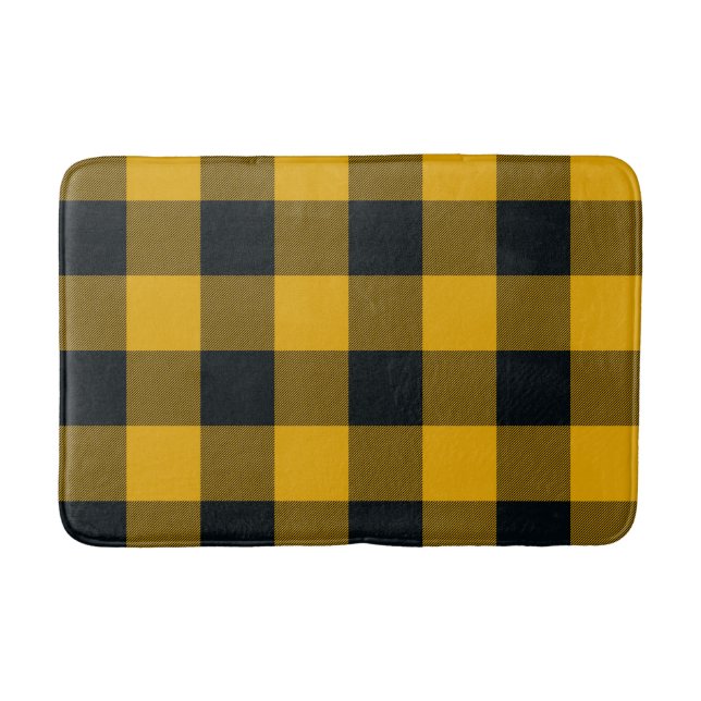 Yellow & Black Checkered Squares Buffalo Plaid Bath Mat (Front)