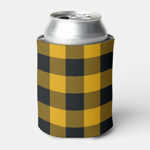 Yellow  Black Checkered Squares Buffalo Plaid Can Cooler