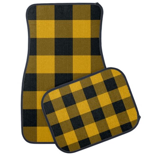 Yellow  Black Checkered Squares Buffalo Plaid Car Floor Mat