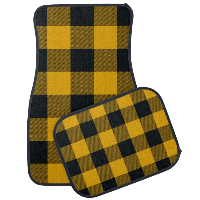 Yellow & Black Checkered Squares Buffalo Plaid Car Floor Mat (Set)