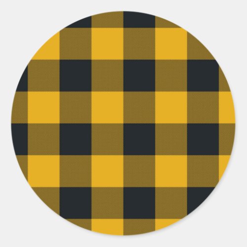 Yellow  Black Checkered Squares Buffalo Plaid Classic Round Sticker