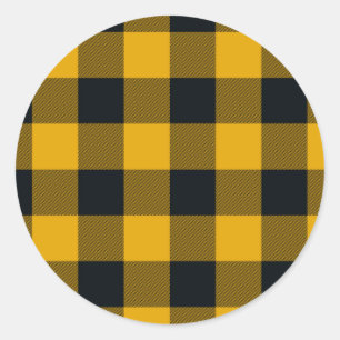 Yellow & Black Checkered Squares Buffalo Plaid Classic Round Sticker