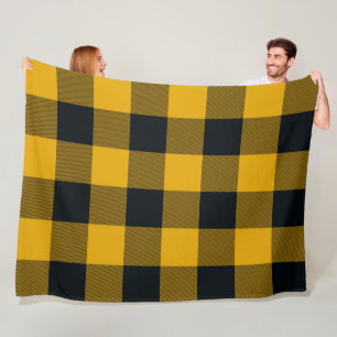 Yellow & Black Checkered Squares Buffalo Plaid Fleece Blanket